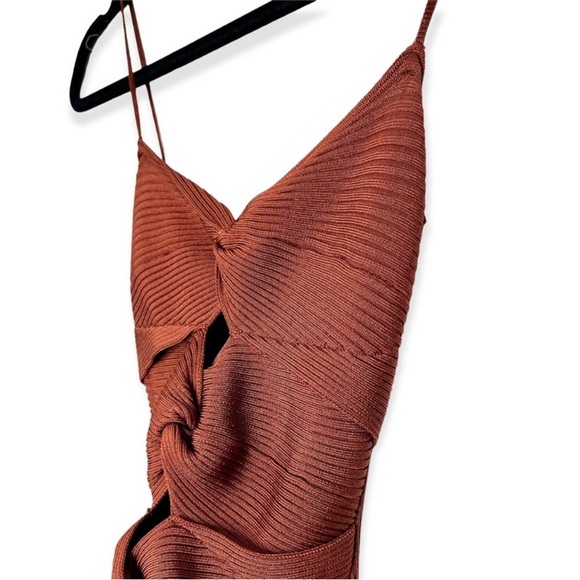 Cult Gaia Honey Dress in Clay Brown/Orange Amber Ruched Knit Knotted, Size XS - Picture 4 of 11